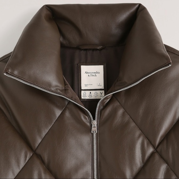 a&f Oversized Vegan Leather Diamond Puffer (Dark Brown) - Picture 4 of 4